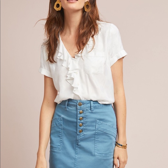Anthropologie Tops - Anthropologie Sz L Maeve Ruffled Buttondown EUC